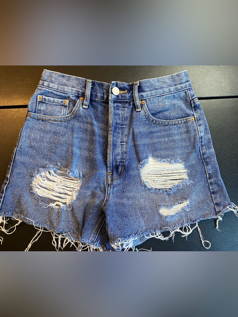 PacSun Distressed Blue High-Rise Denim Shorts